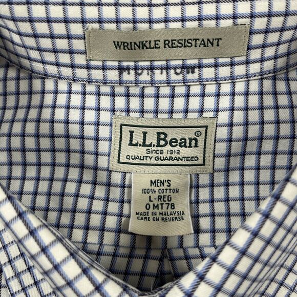 LL Bean Dress Shirt Mens Large Button Down Wrinkle Resistant Plaid Cotton - Picture 3 of 13